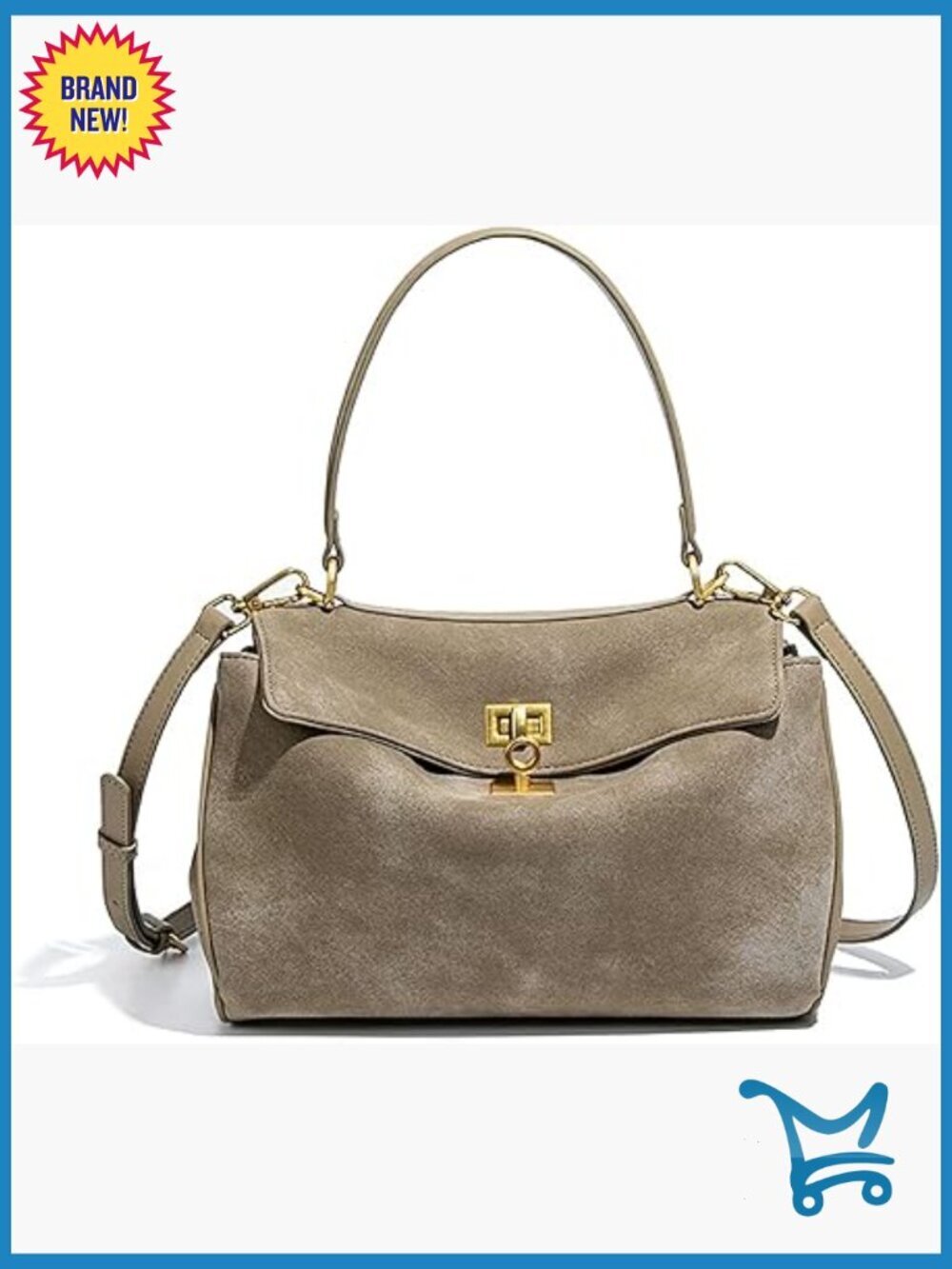 Vegan Leather Suede Satchel Tote Bag with Adjustable Crossbody Strap
